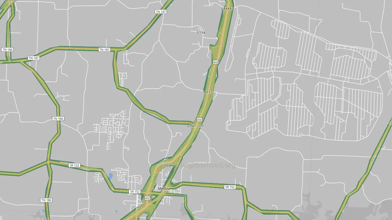 West, TN Map of Noise Levels in West