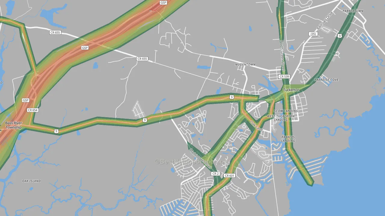West Tuckerton, NJ Map of Noise Levels in West Tuckerton