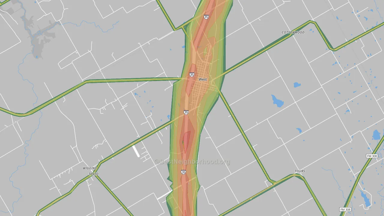 West, TX Map of Noise Levels in West