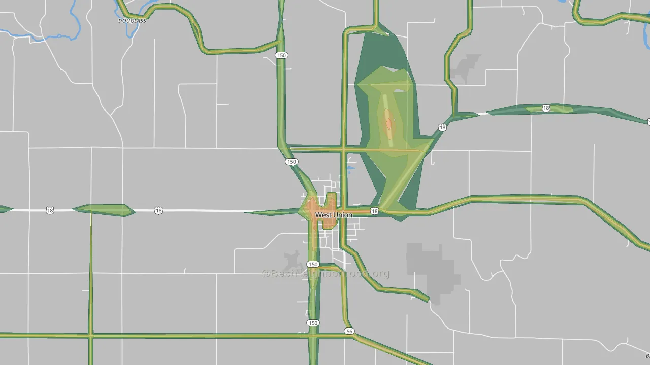 West Union, IA Map of Noise Levels in West Union