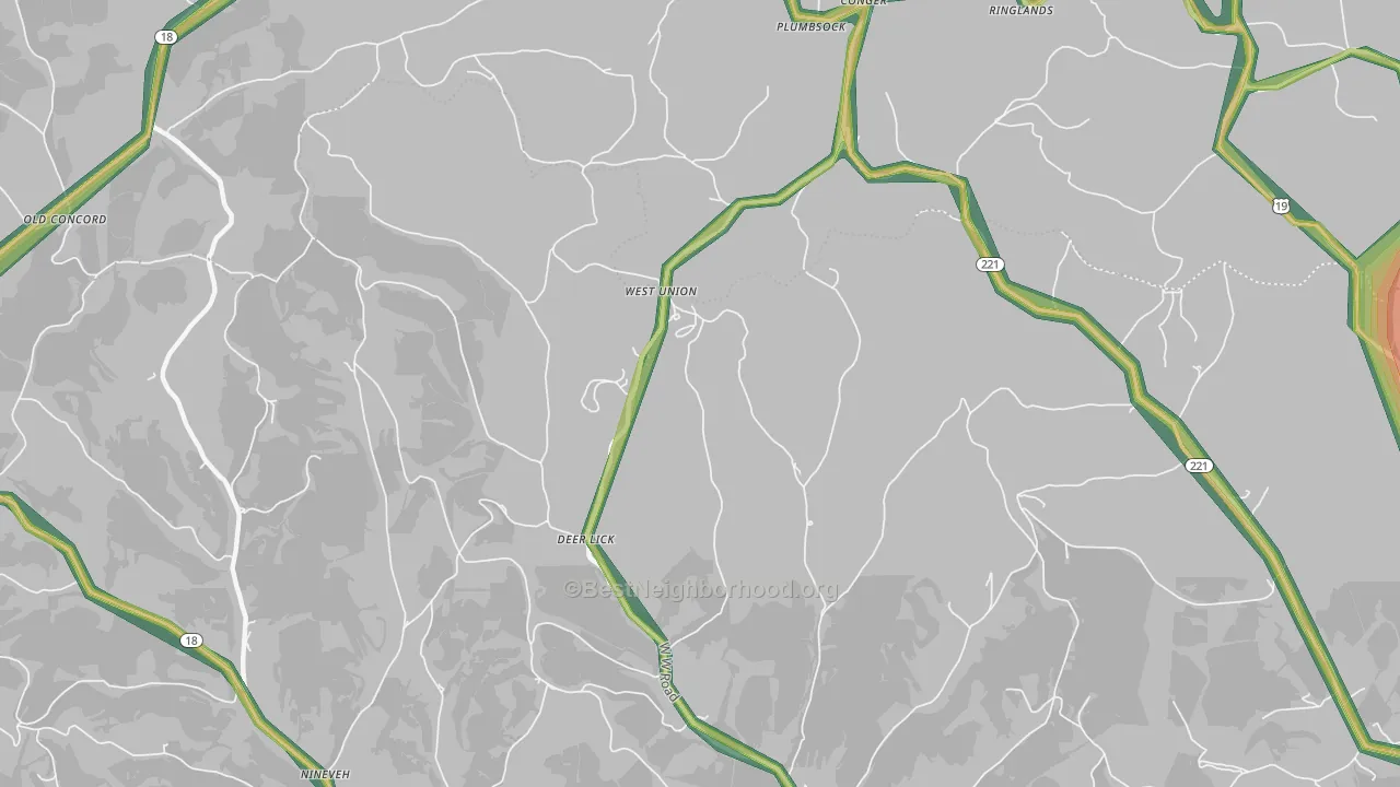 West Union, PA Map of Noise Levels in West Union