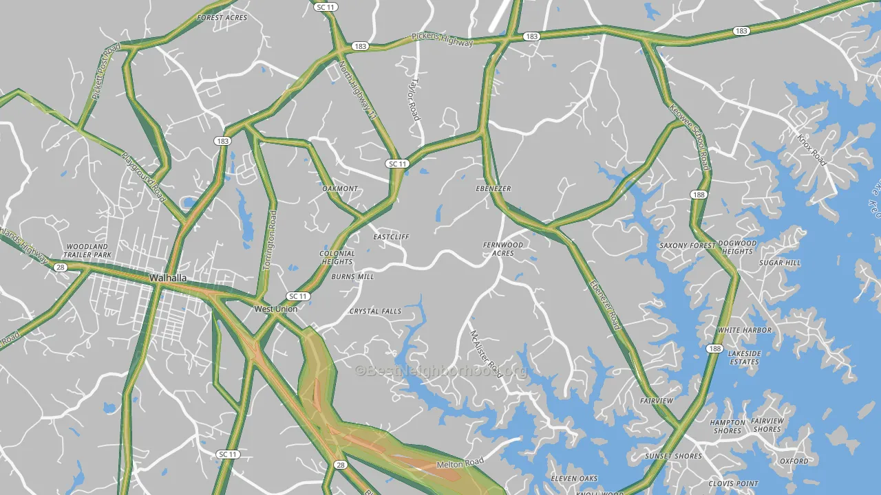 West Union, SC Map of Noise Levels in West Union
