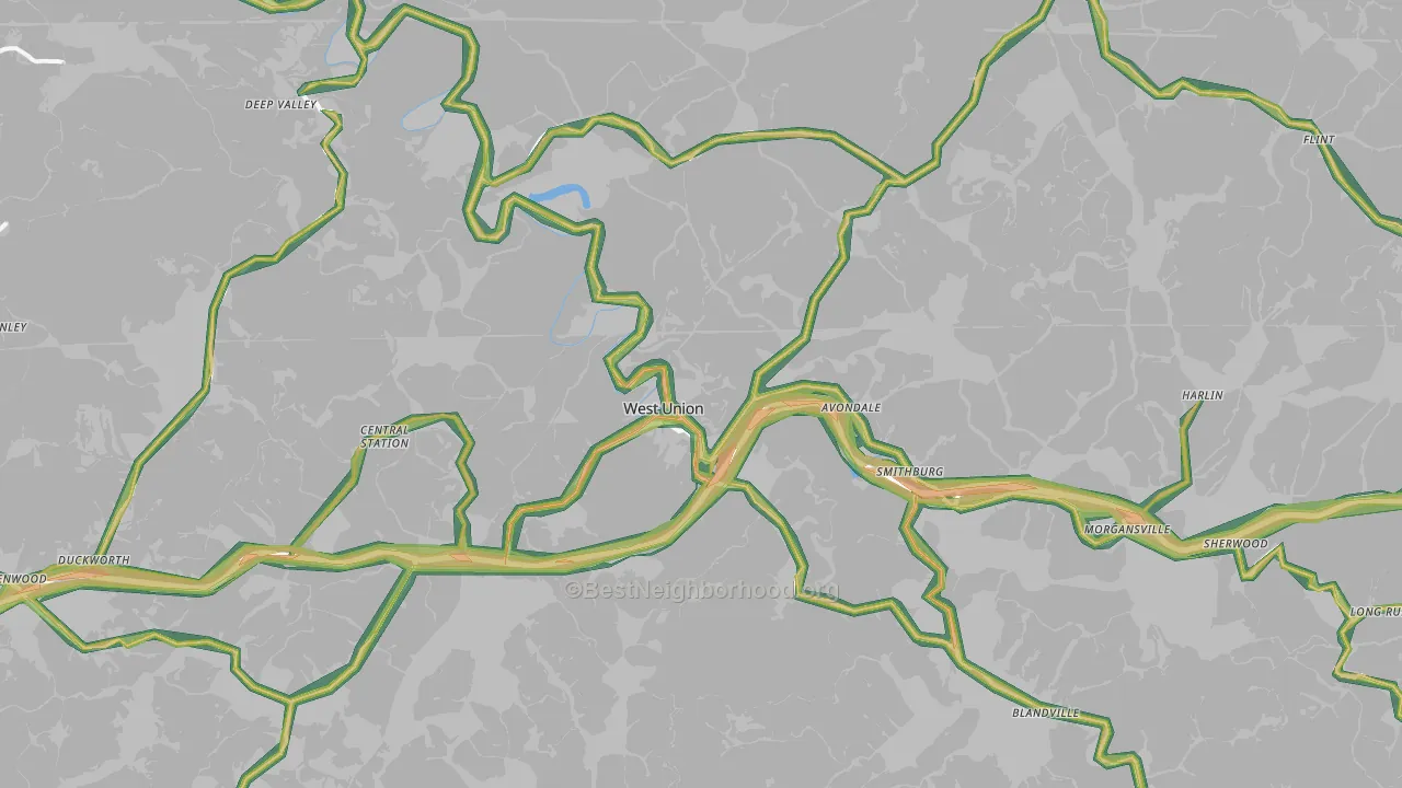 West Union, WV Map of Noise Levels in West Union