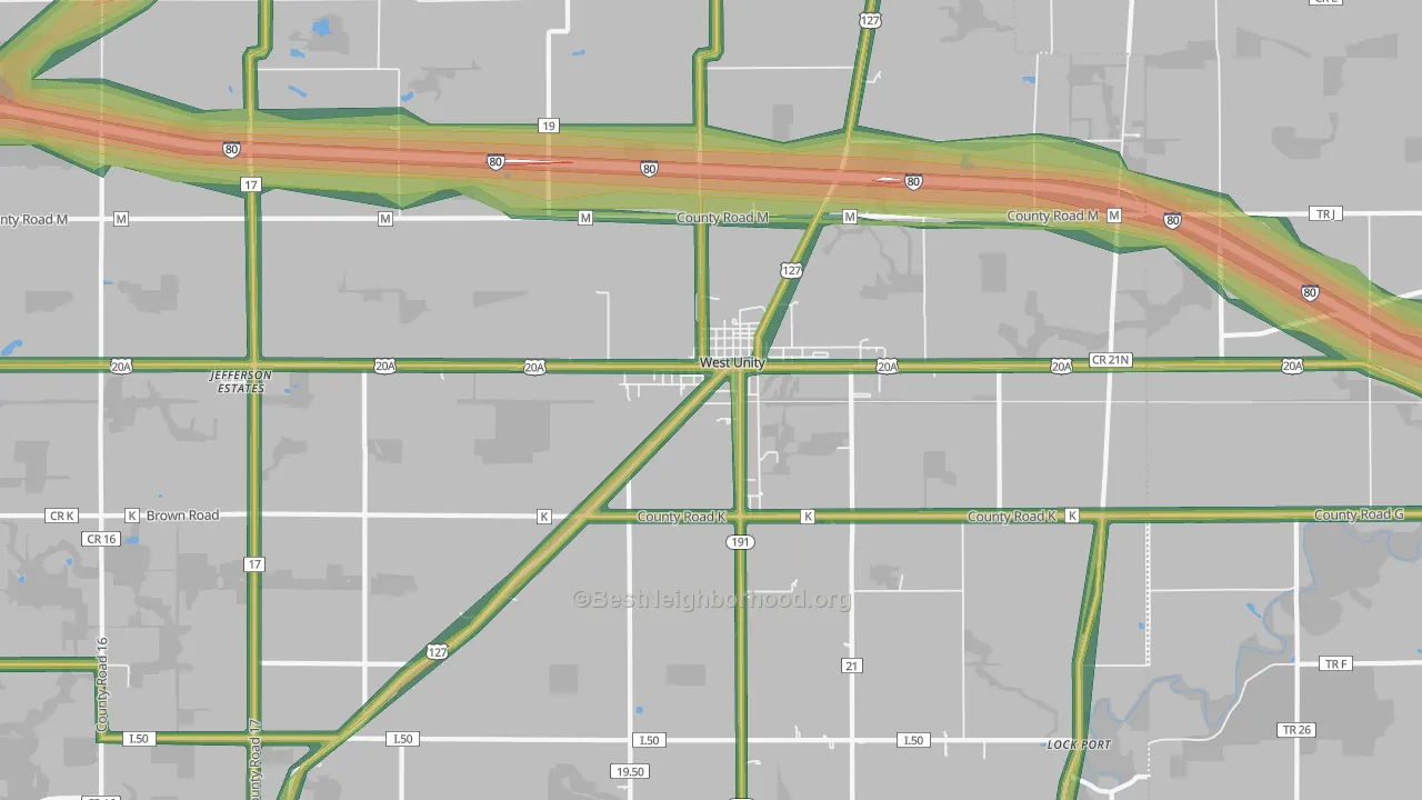 West Unity, OH Map of Noise Levels in West Unity