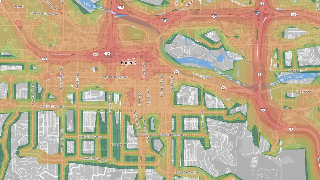 West University, Eugene, OR Map of Noise Levels in West University