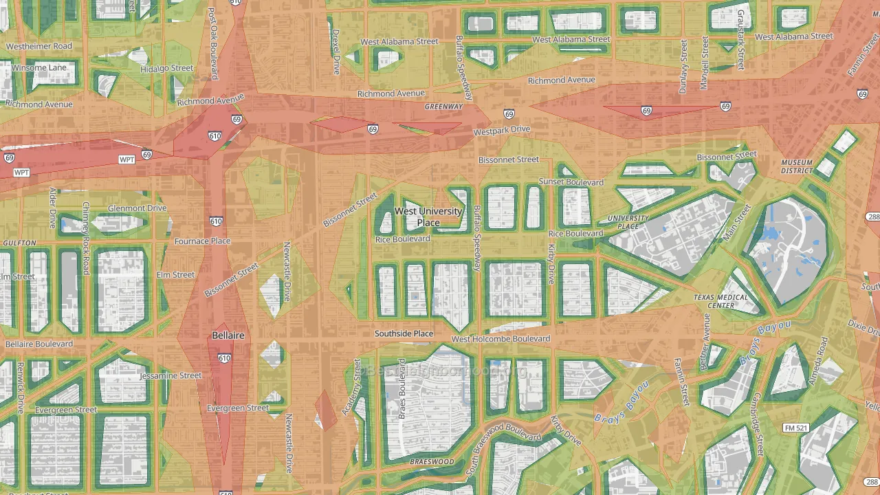 West University Place, TX Map of Noise Levels in West University Place