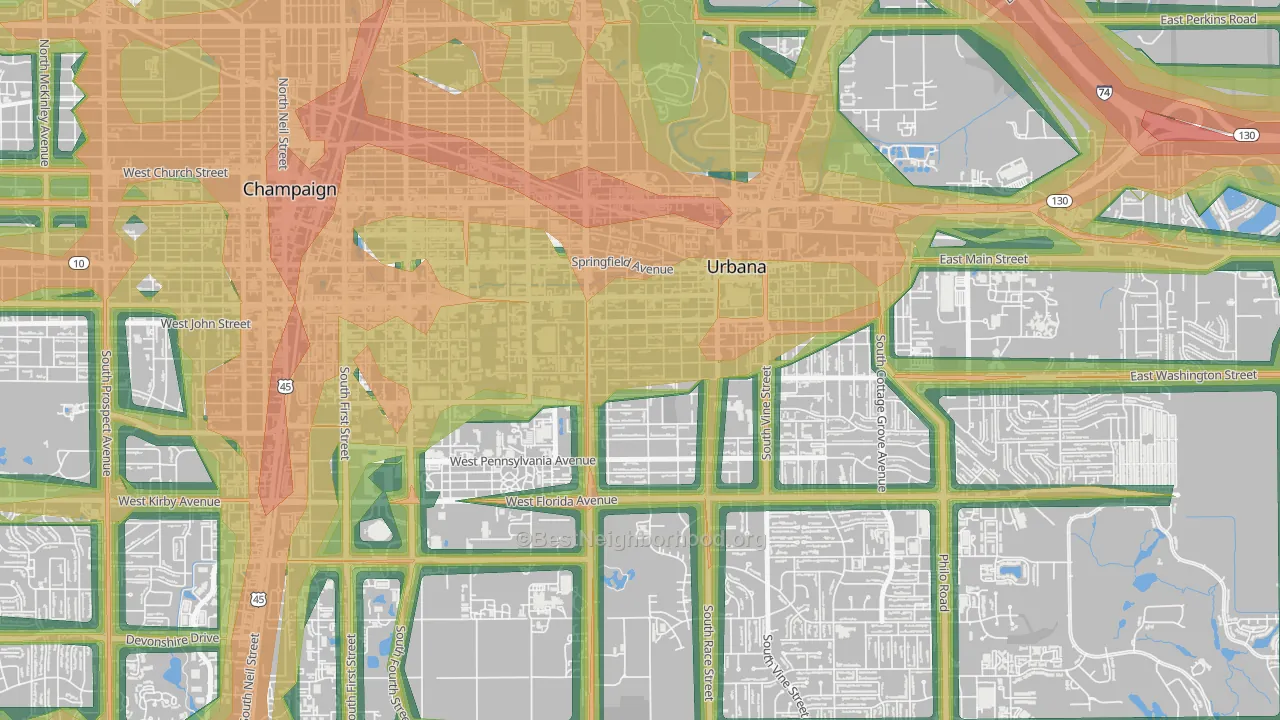West Urbana, Urbana, IL Map of Noise Levels in West Urbana