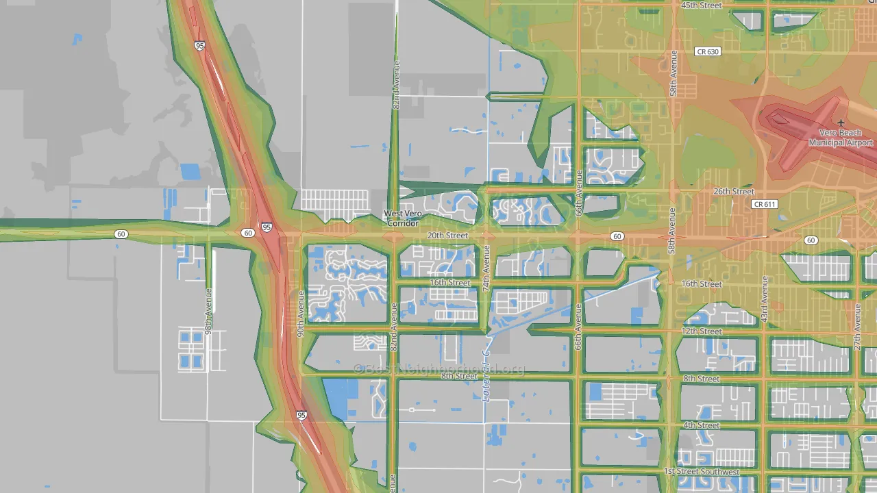 West Vero Corridor, FL Map of Noise Levels in West Vero Corridor
