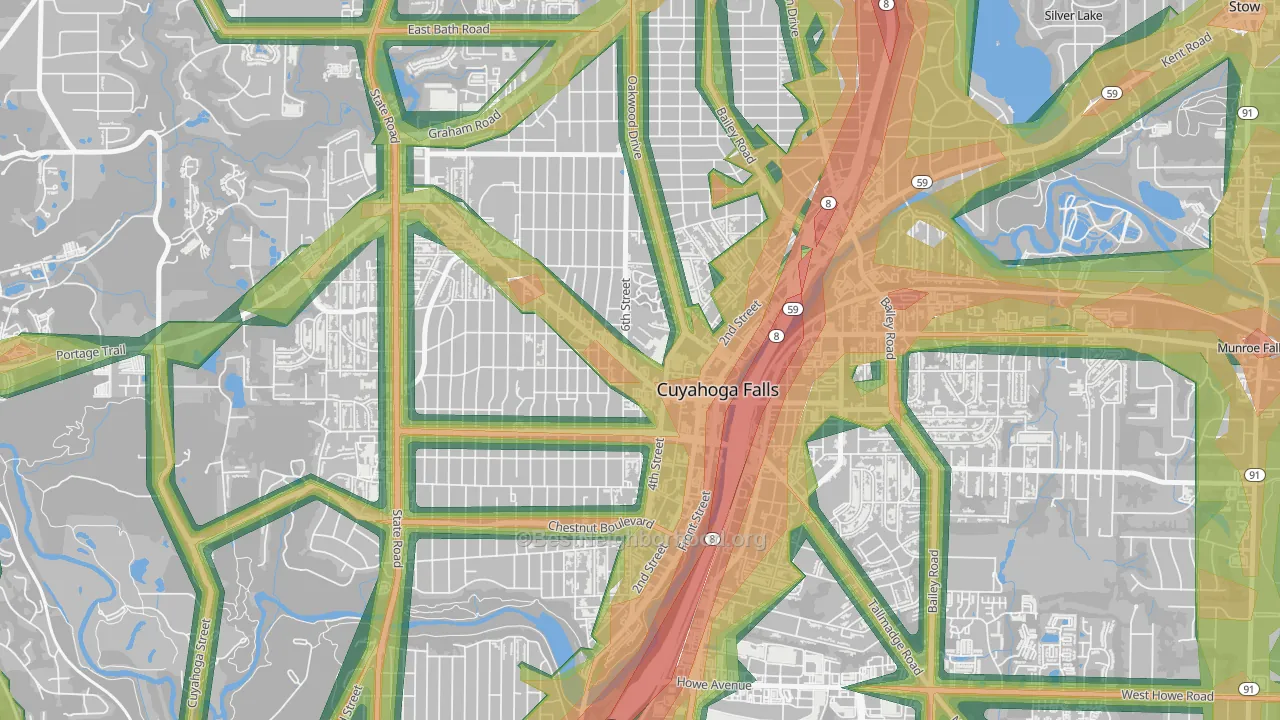 West Village, Cuyahoga Falls, OH Map of Noise Levels in West Village