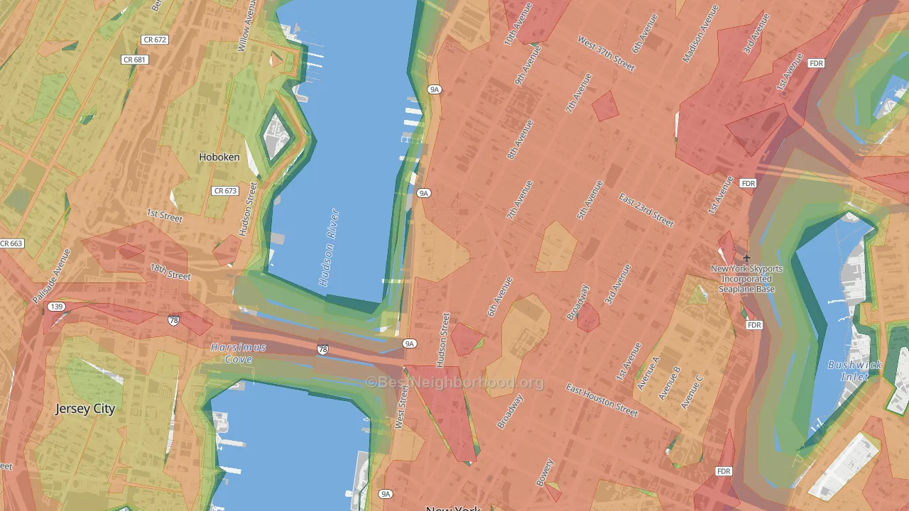 West Village, Manhattan, NY Map of Noise Levels in West Village