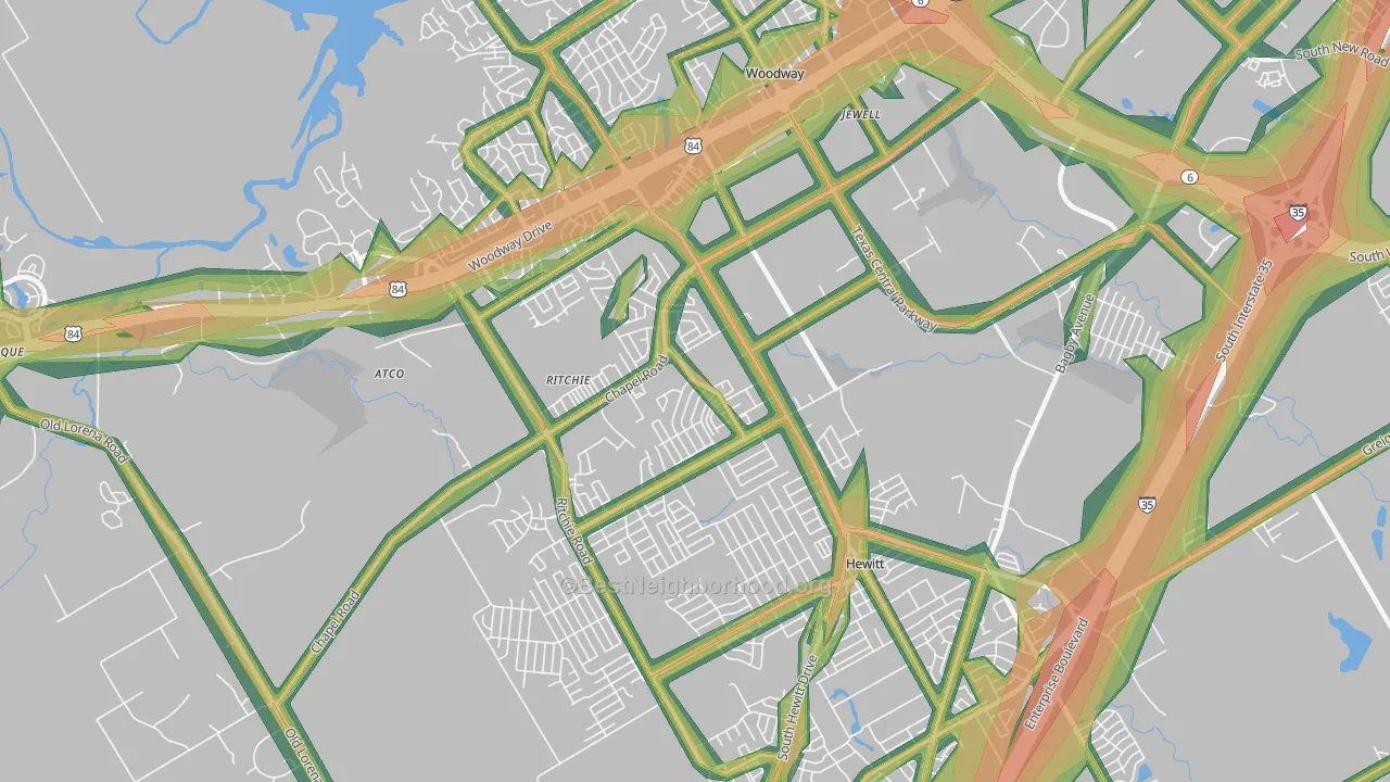 West Waco, Woodway, TX Map of Noise Levels in West Waco