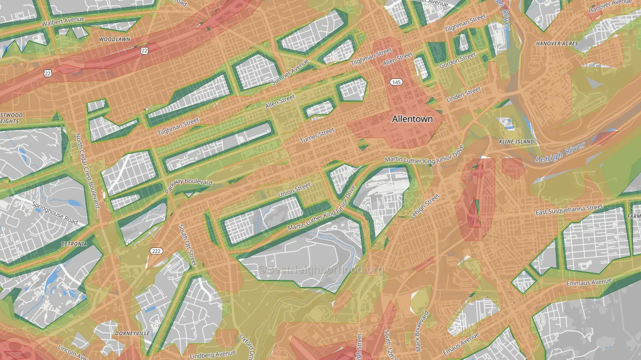 West Walnut, Allentown, PA Map of Noise Levels in West Walnut
