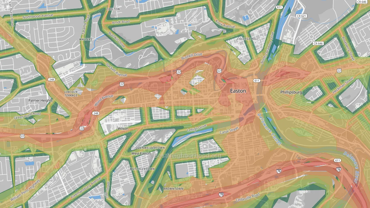West Ward, Easton, PA Map of Noise Levels in West Ward