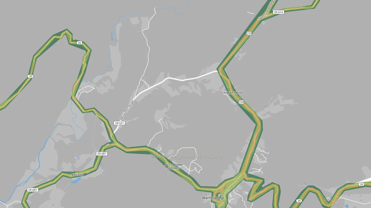 West Warm Springs, VA Map of Noise Levels in West Warm Springs