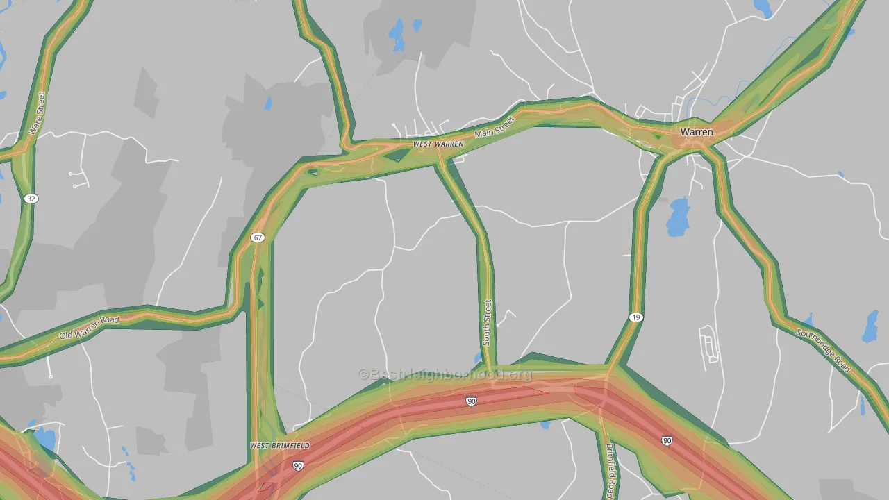 West Warren, MA Map of Noise Levels in West Warren