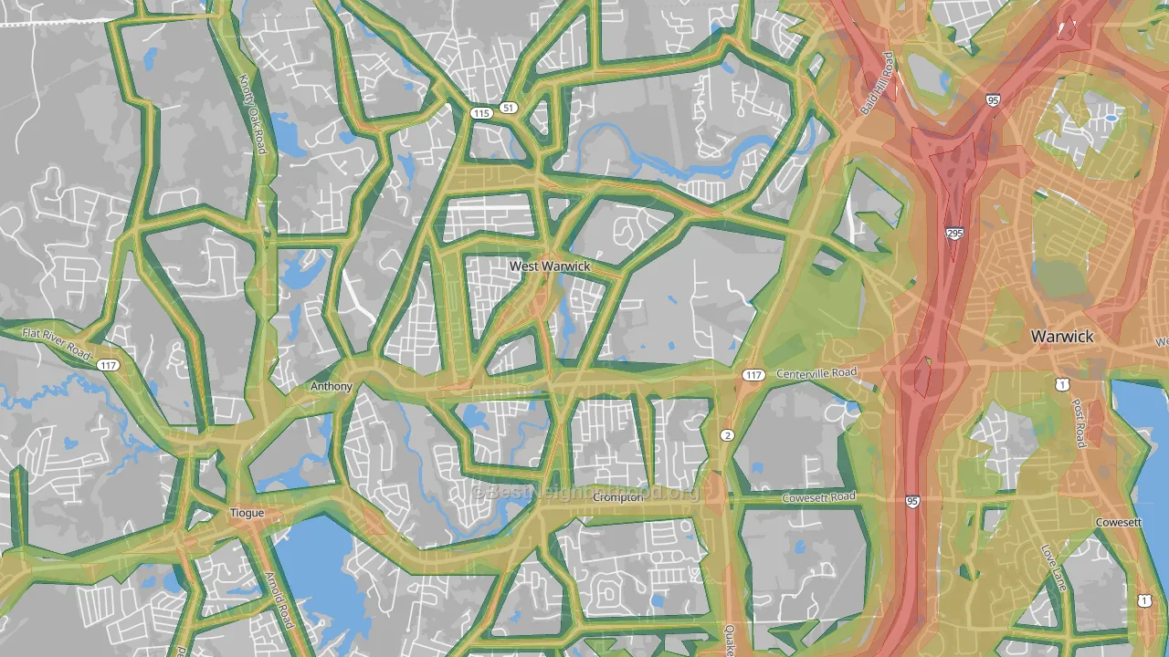 West Warwick, RI Map of Noise Levels in West Warwick