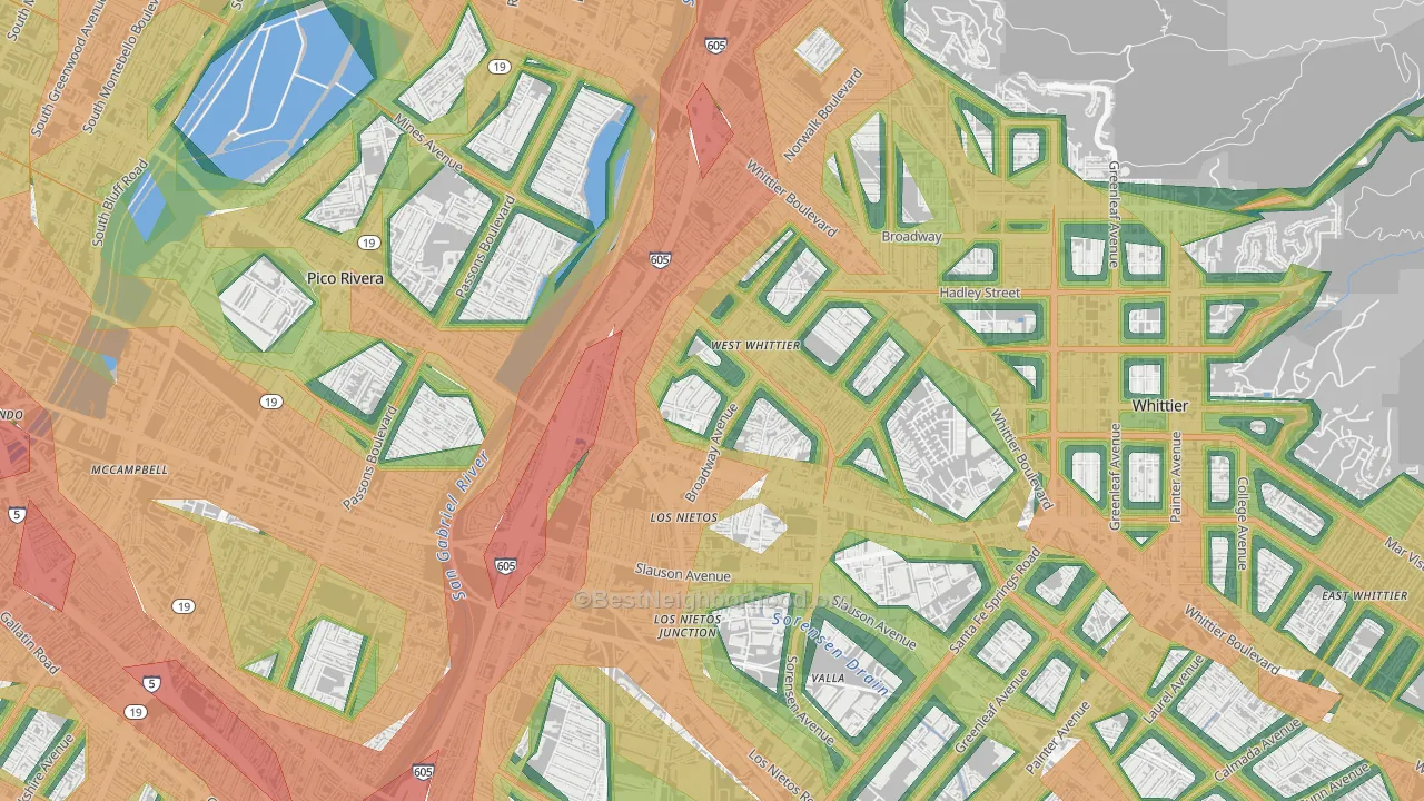 West Whittier-Los Nietos, CA Map of Noise Levels in West Whittier-Los Nietos