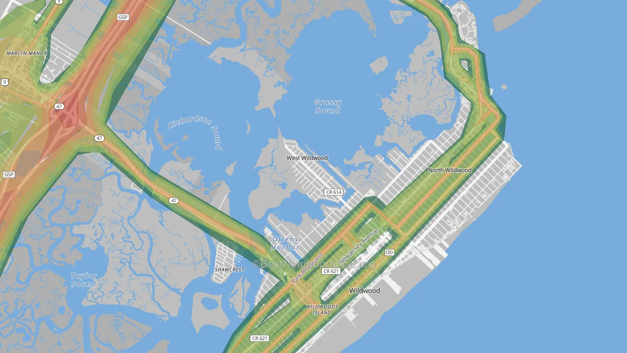 West Wildwood, NJ Map of Noise Levels in West Wildwood