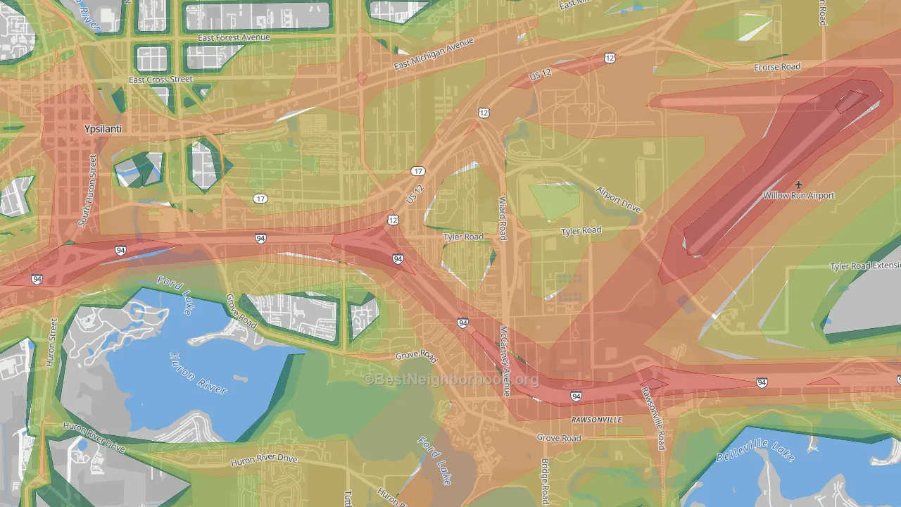 West Willow, Ypsilanti, MI Map of Noise Levels in West Willow
