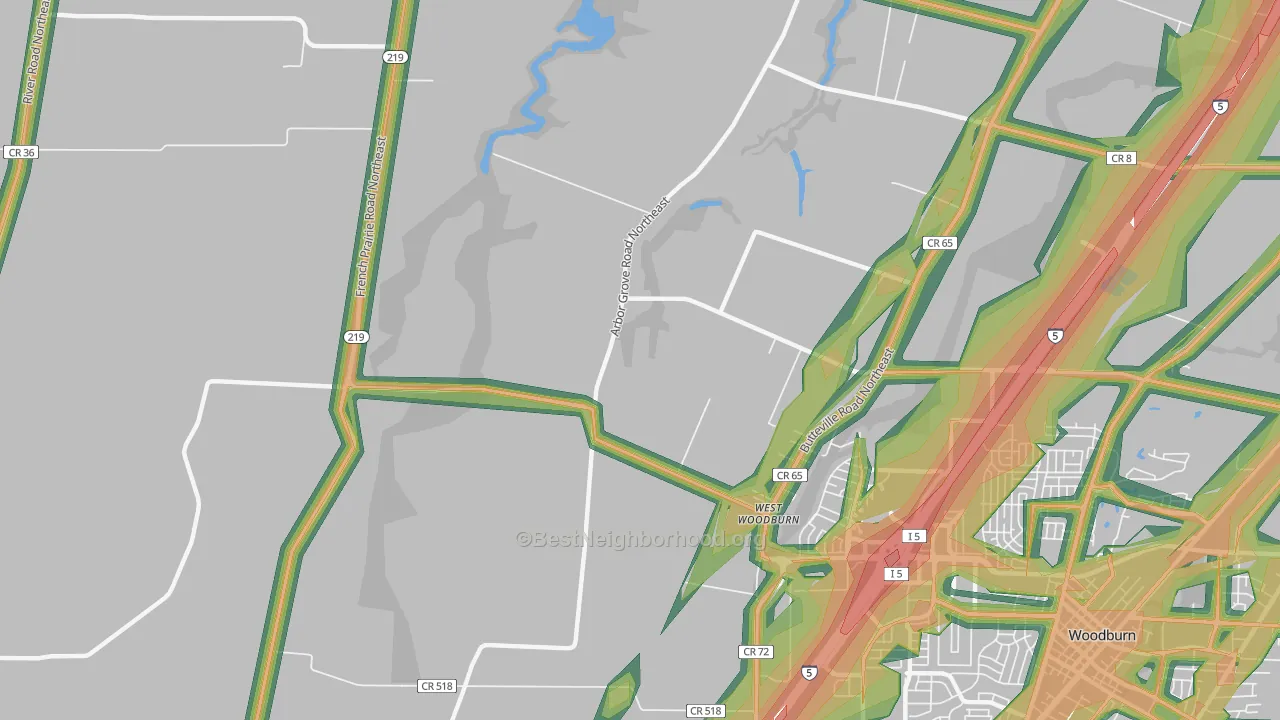 West Woodburn, OR Map of Noise Levels in West Woodburn