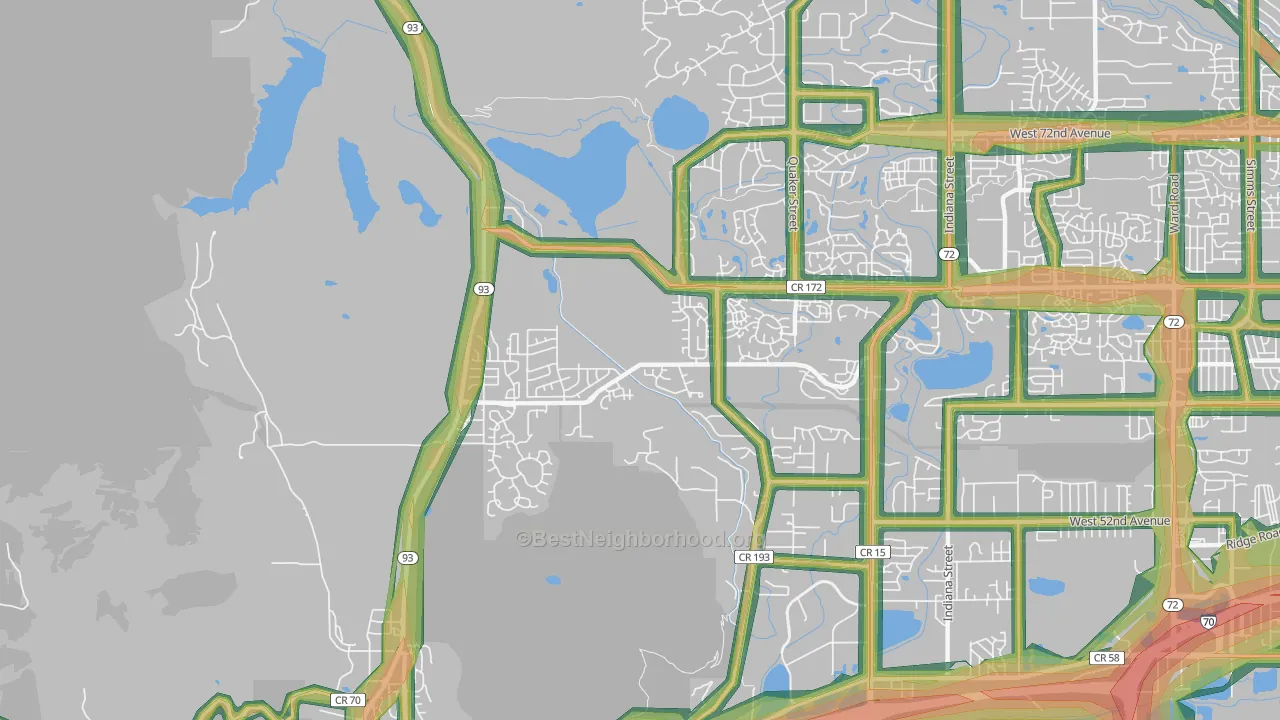 West Woods, Golden, CO Map of Noise Levels in West Woods