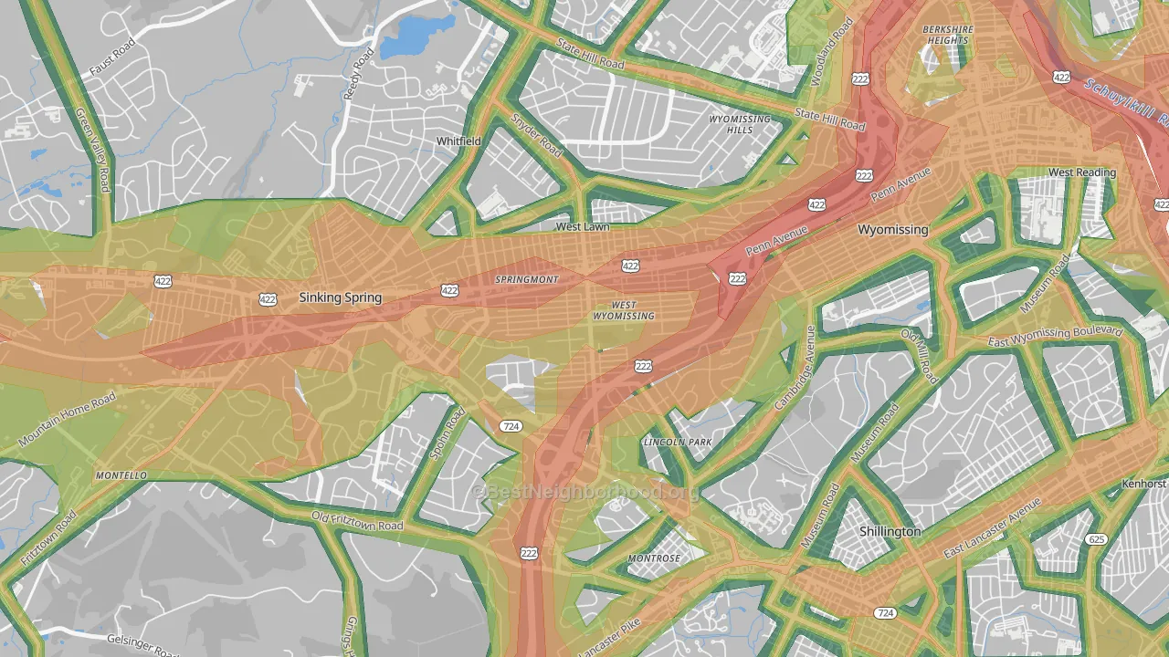 West Wyomissing, PA Map of Noise Levels in West Wyomissing