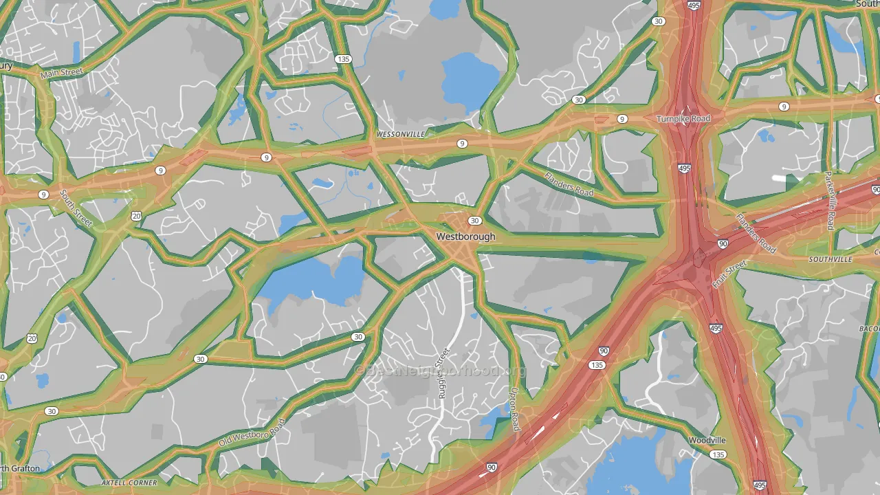 Westborough, MA Map of Noise Levels in Westborough