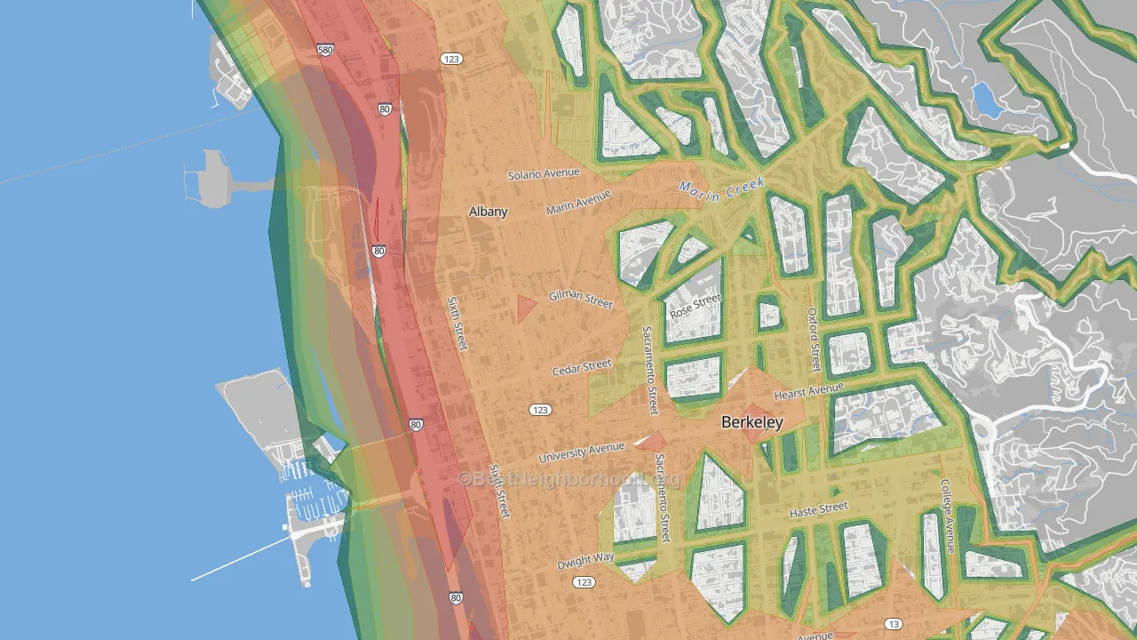 Westbrae, Berkeley, CA Map of Noise Levels in Westbrae