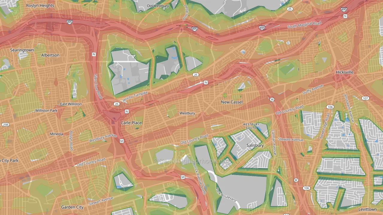 Westbury, NY Map of Noise Levels in Westbury
