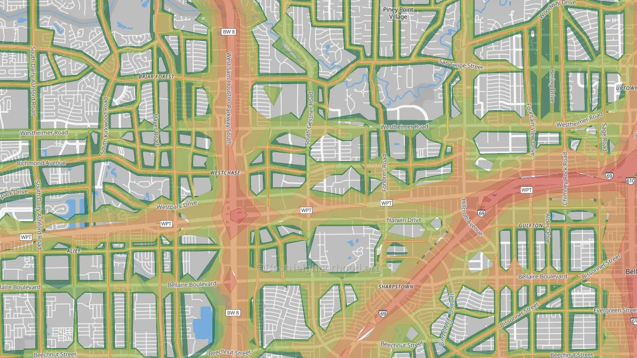 Westchase, Houston, TX Map of Noise Levels in Westchase