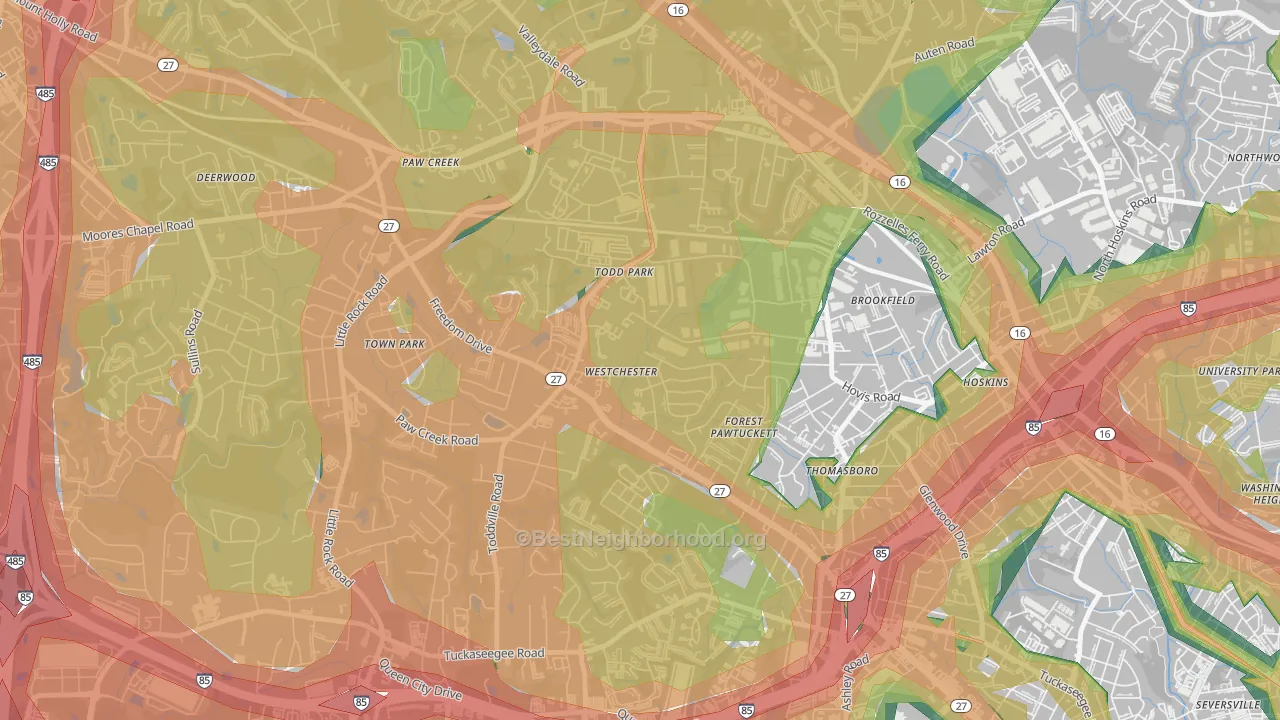 Westchester, Charlotte, NC Map of Noise Levels in Westchester