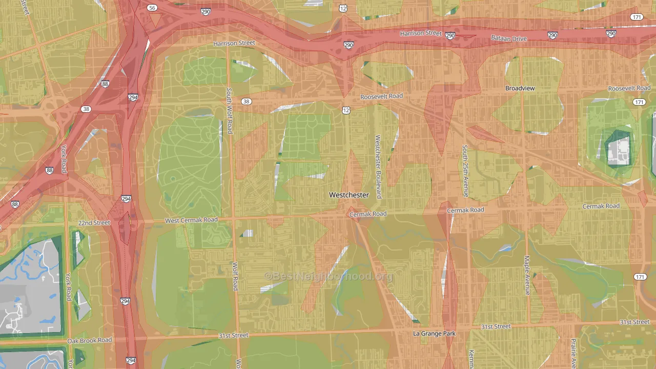 Westchester, IL Map of Noise Levels in Westchester