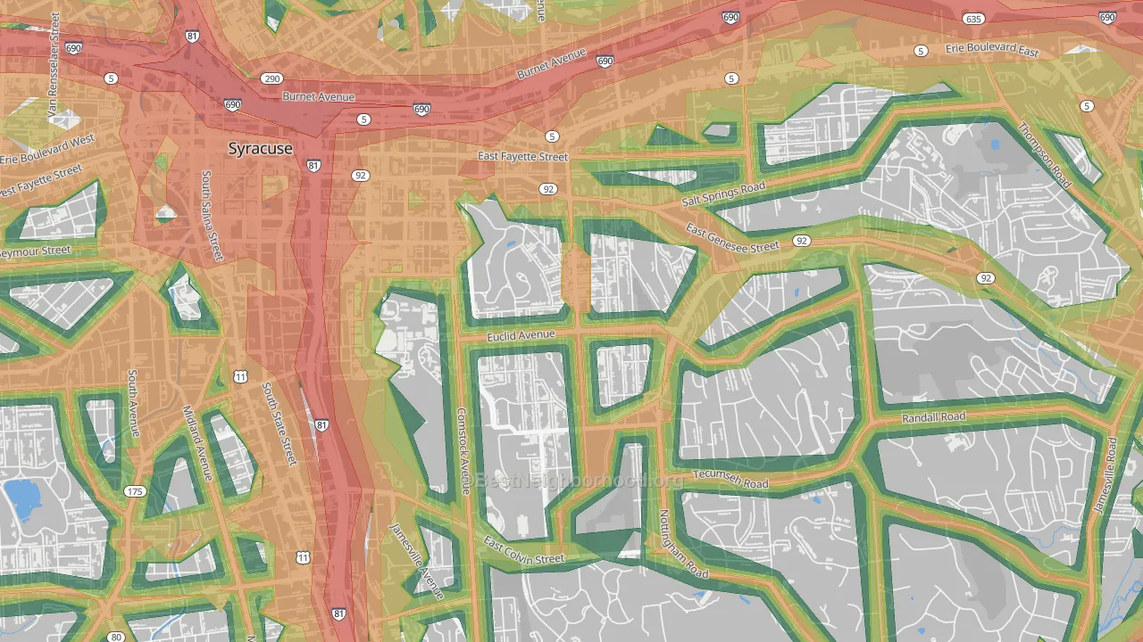 Westcott, Syracuse, NY Map of Noise Levels in Westcott
