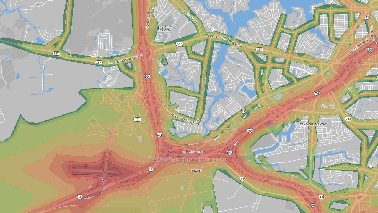 Western Branch South, Chesapeake, VA Map of Noise Levels in Western Branch South