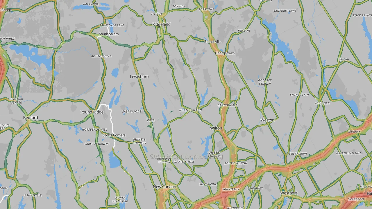 Western Connecticut Planning Region, CT Map of Noise Levels in Western Connecticut Planning Region