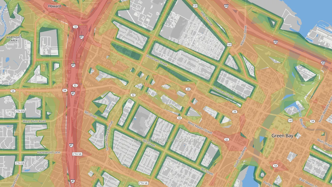 Western Corridor, Green Bay, WI Map of Noise Levels in Western Corridor