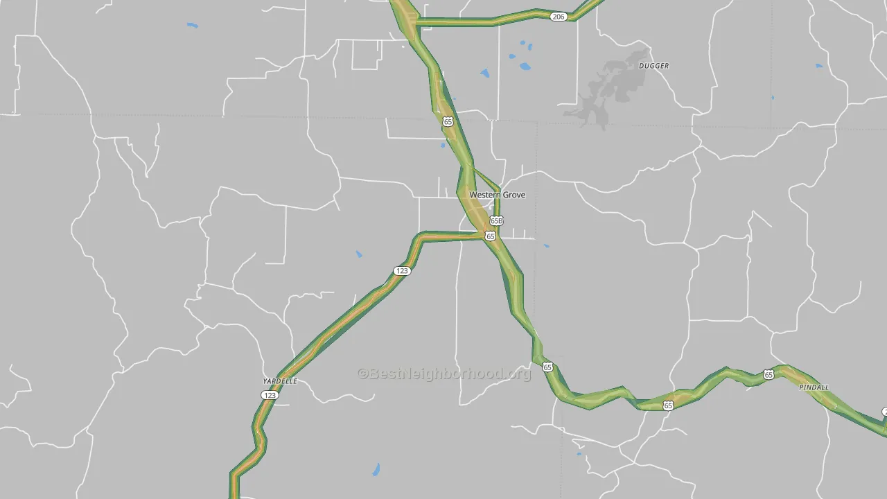 Western Grove, AR Map of Noise Levels in Western Grove