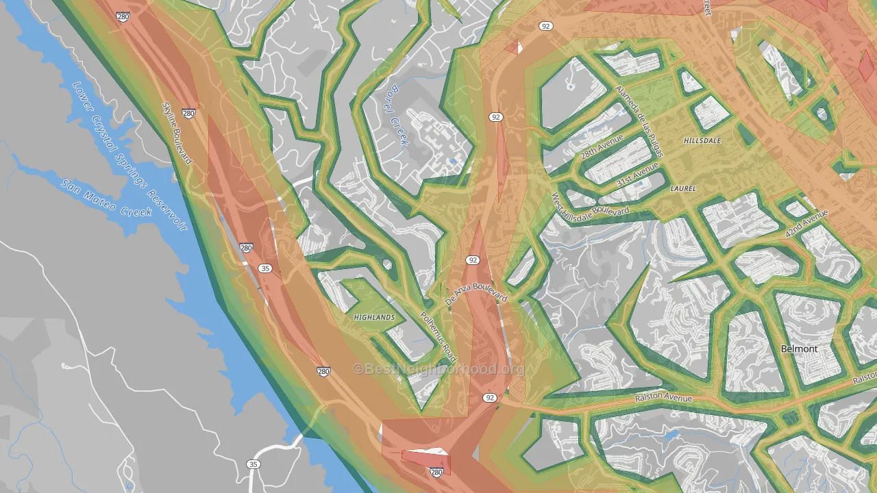 Western Hills, San Mateo, CA Map of Noise Levels in Western Hills