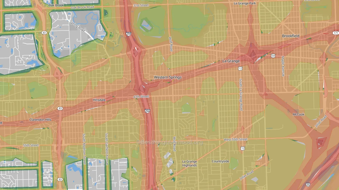 Western Springs, IL Map of Noise Levels in Western Springs