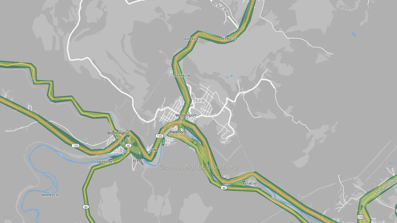 Westernport, MD Map of Noise Levels in Westernport