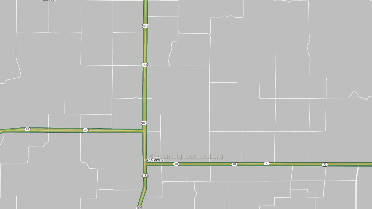 Westerville, NE Map of Noise Levels in Westerville