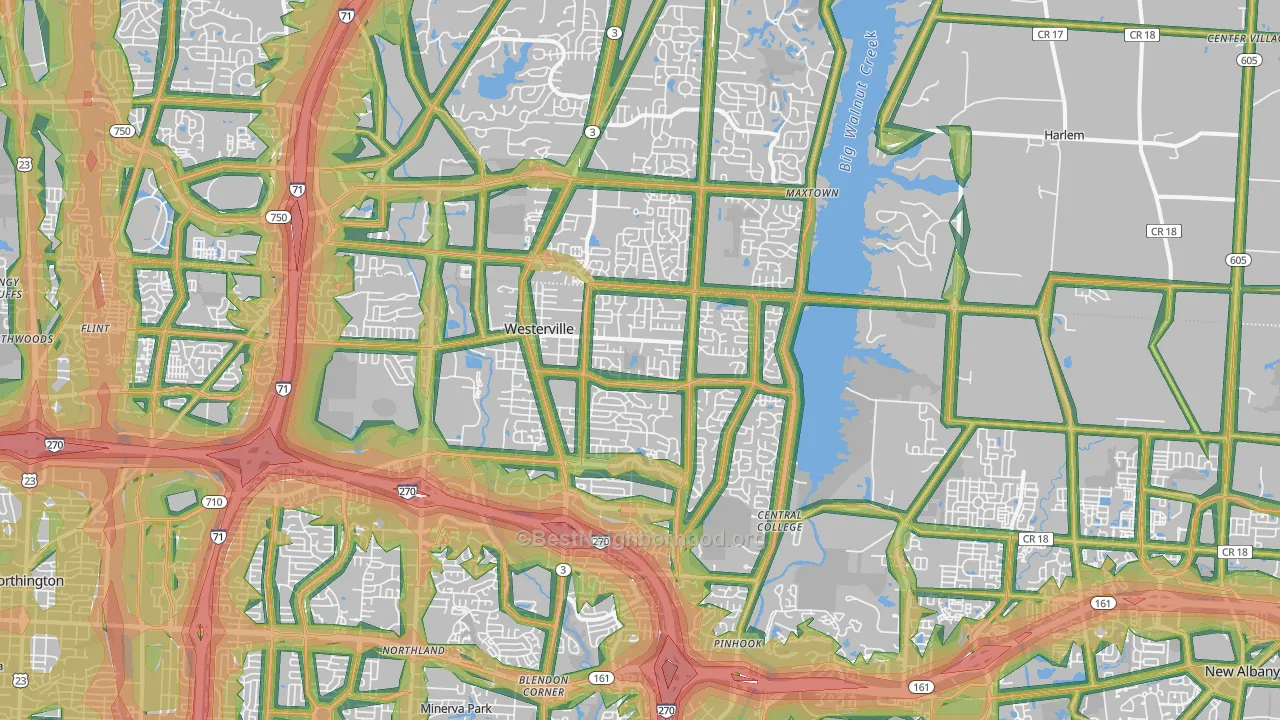 Westerville, OH Map of Noise Levels in Westerville