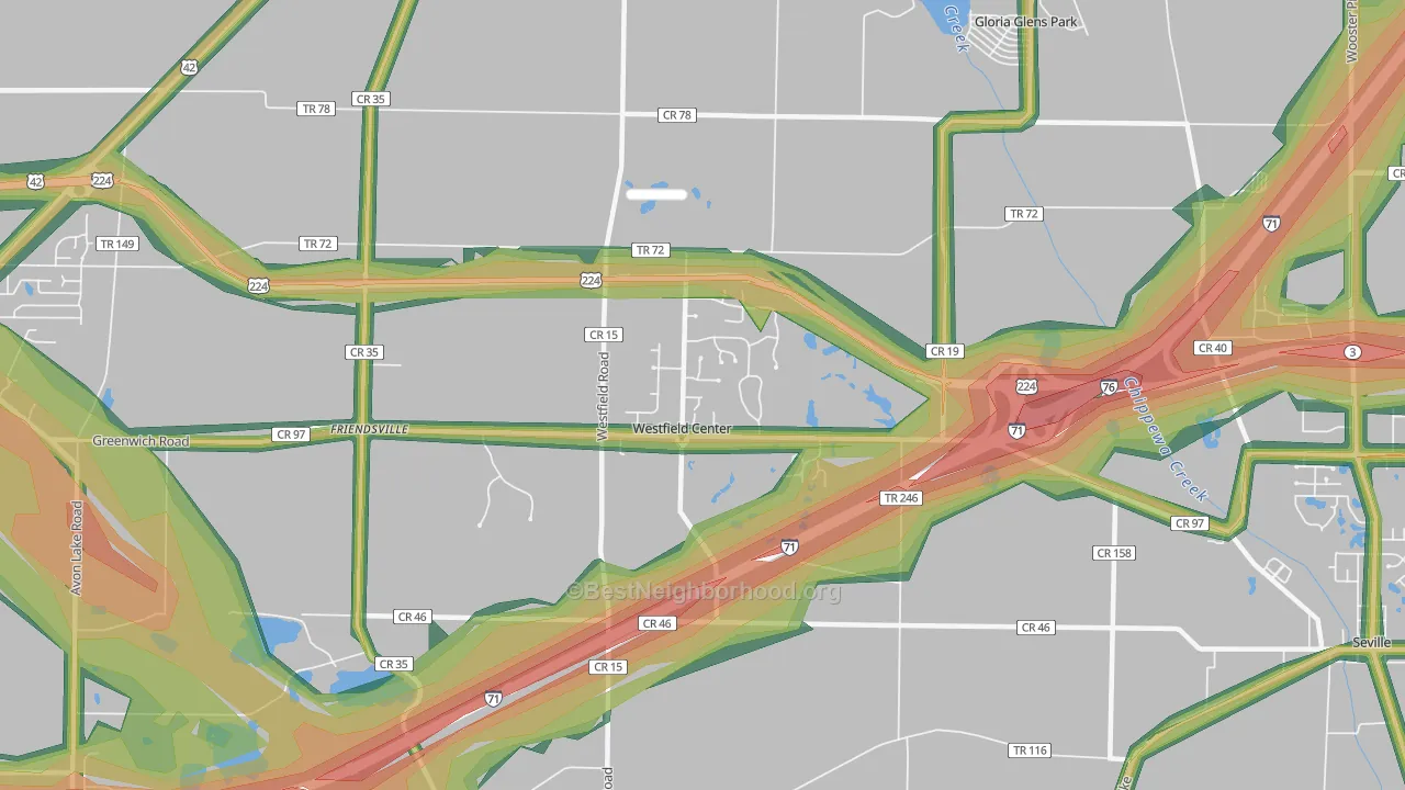 Westfield Center, OH Map of Noise Levels in Westfield Center