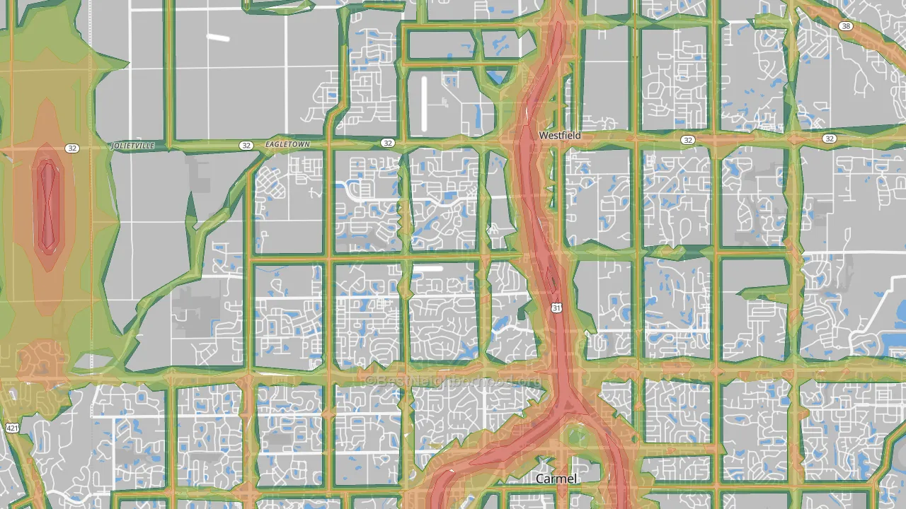 Westfield, IN Map of Noise Levels in Westfield