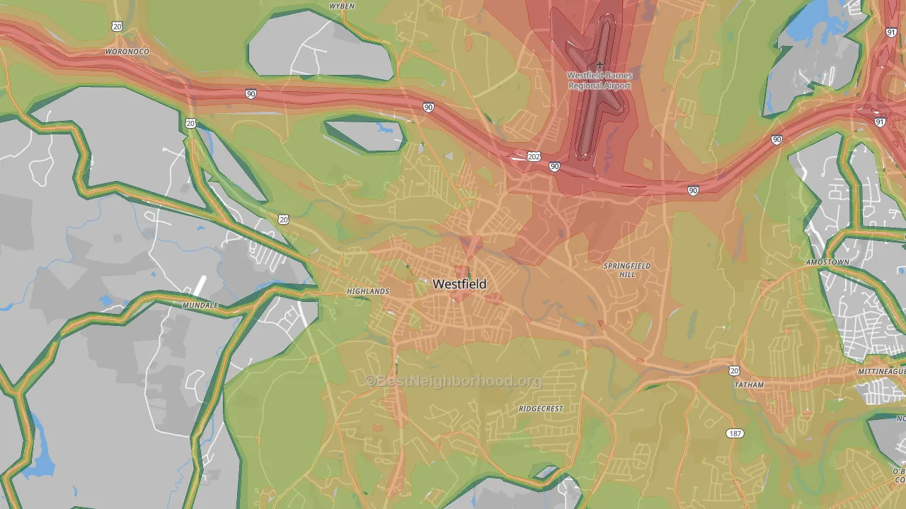 Westfield, MA Map of Noise Levels in Westfield