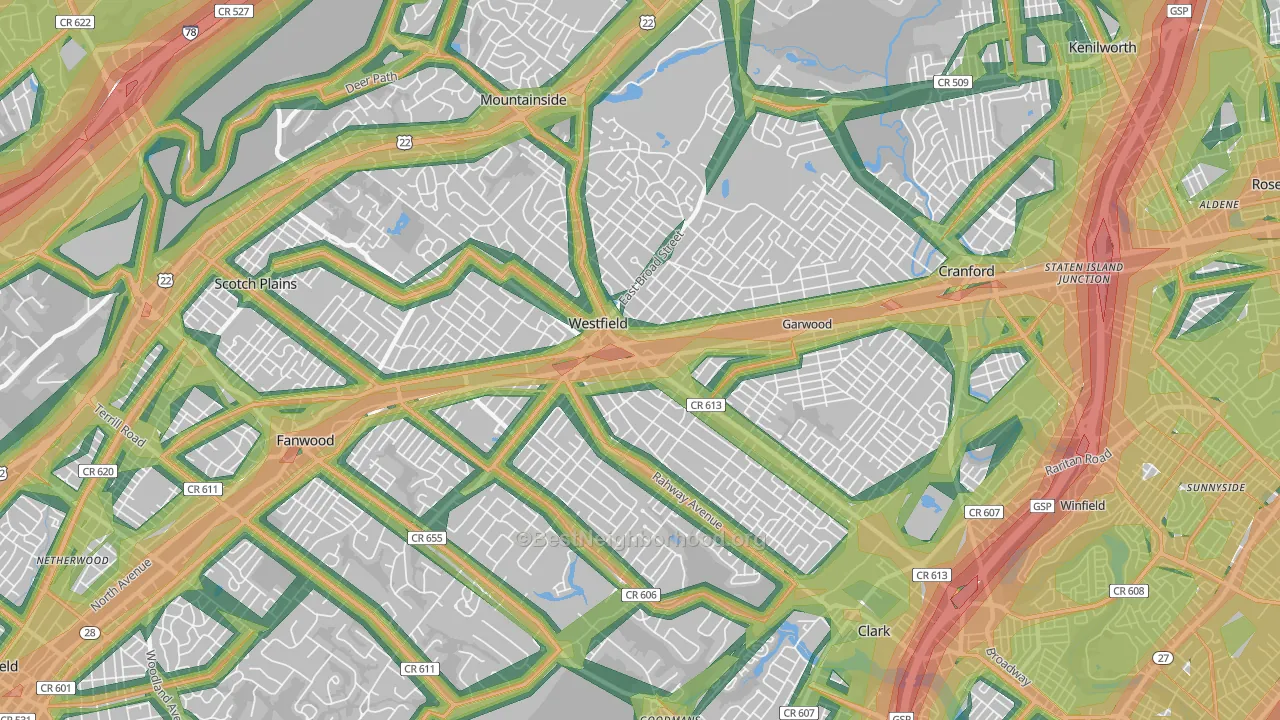Westfield, NJ Map of Noise Levels in Westfield