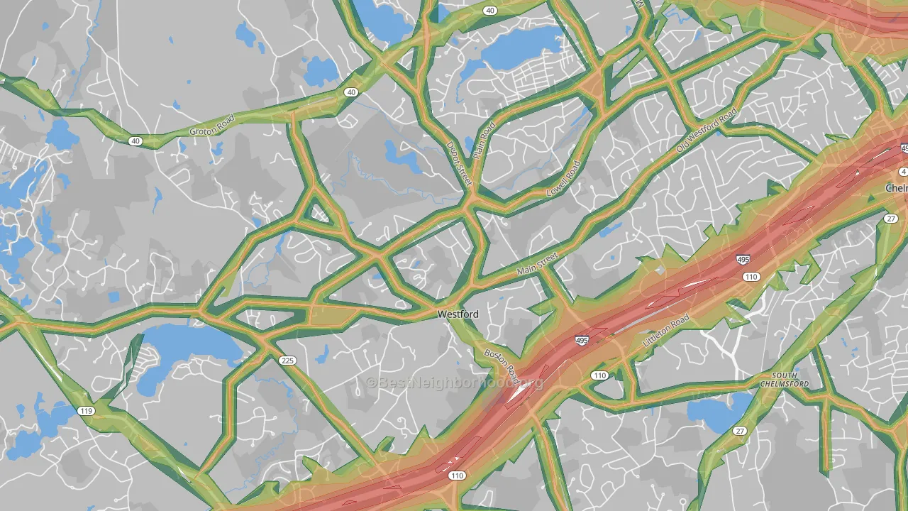 Westford, MA Map of Noise Levels in Westford