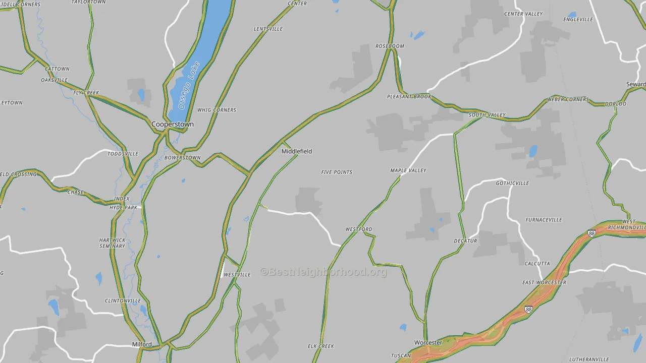 Westford, NY Map of Noise Levels in Westford