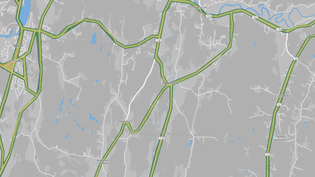 Westford, VT Map of Noise Levels in Westford