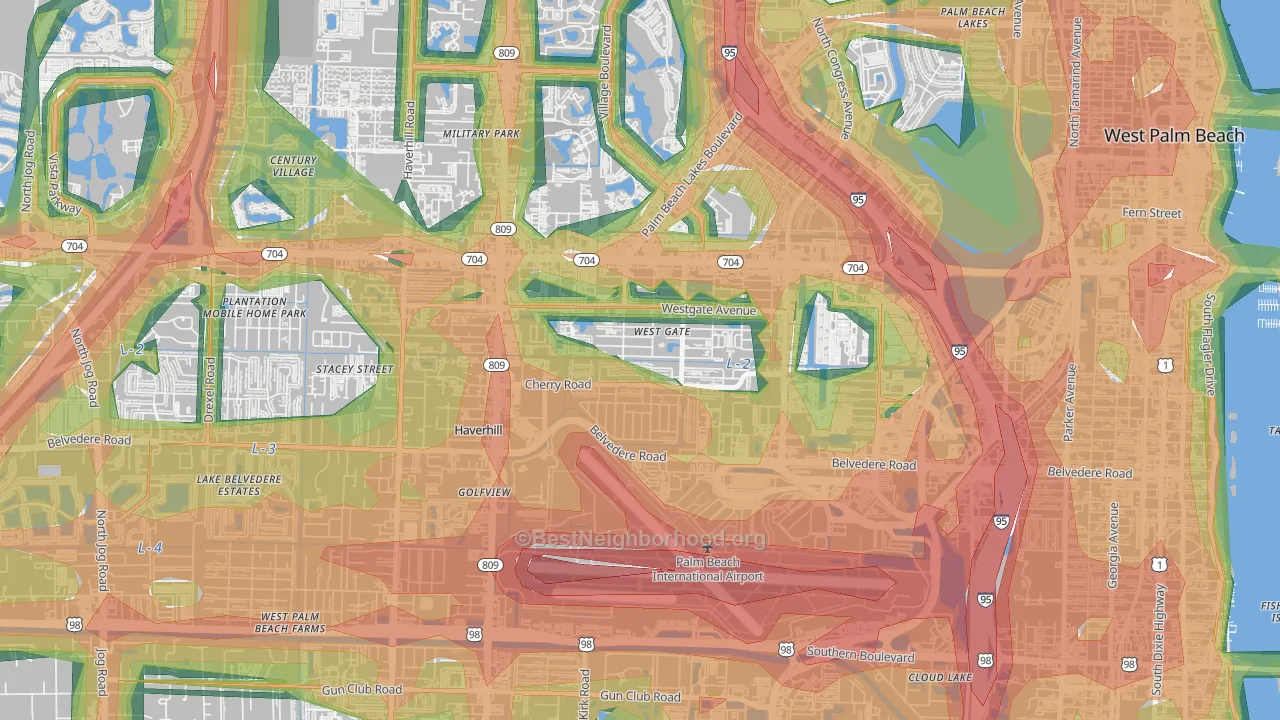 Westgate, FL Map of Noise Levels in Westgate